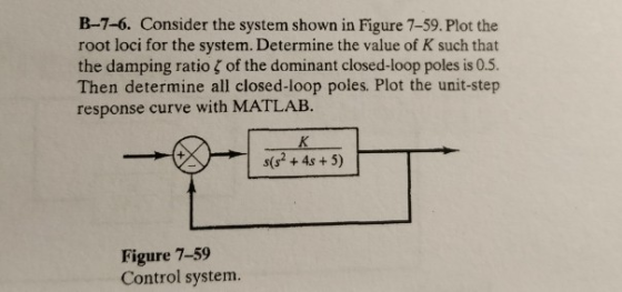 B-7-6. Consider the system shown in Figure 7-59. Plot the root loci for the system. Determine the value of K such that the da