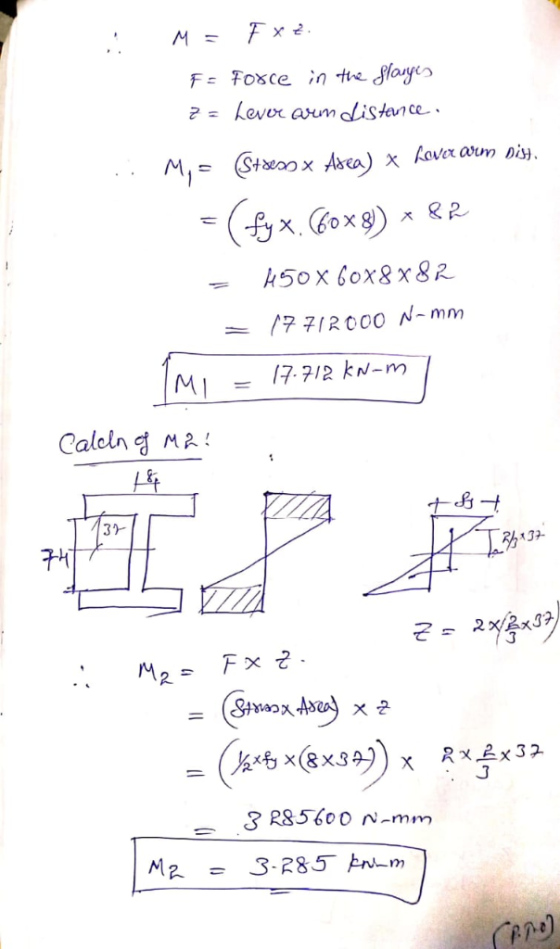 M = Slayes F= Foxce in the Levor arum olisten ce Aover aum Dis M,Sex Aa) (x. GOX9) x &R 450x 6ox8x&2 /7.71R000 N-mm 7- 712 kn