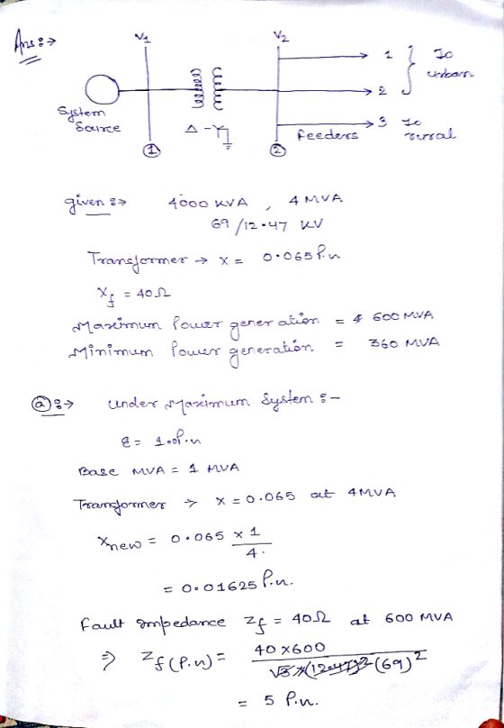 2 Sace feedercs rsal iven 4 MVA 4000 KVA Lh.ri/ .065m Trangerrner = 40 atom 4 Maimum Pouor goner inimum fou enerabór - 360 M