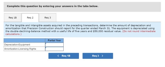 Complete this question by entering your answers in the tabs below. Req 2 Req 3 Req 1B For the tangible and intangible assets