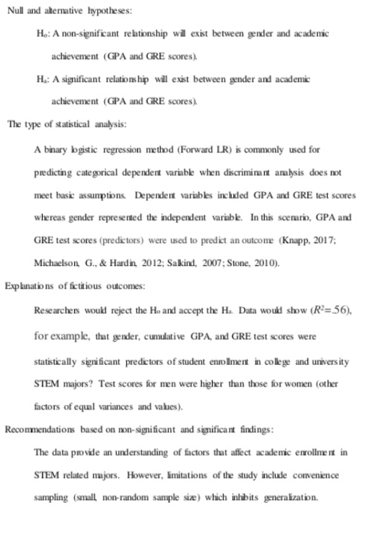 Null and aternative hypotheses H: A non-significant relationship will exist between gender and acadenic achievement (GPA and