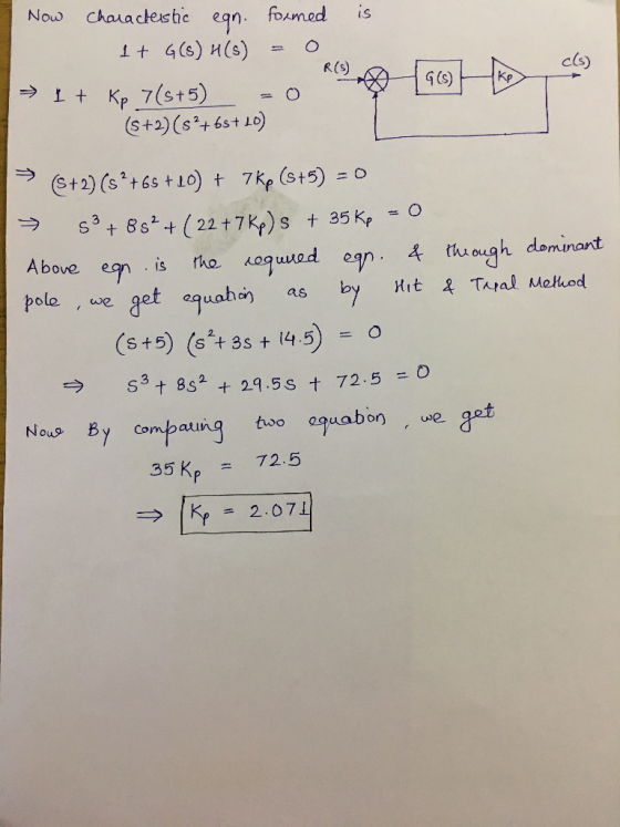 Now characleushc eqn. fosmed is c(s) R (S) (s+2) (s+6s+ Lo Above egn pole , we get equahin as b it 2 Tazal Makod +) (+ 8s 145