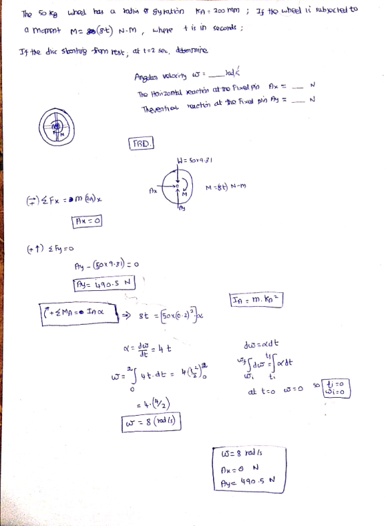 Yad gy aton whel hau KA 200 mm ; 1f t wheel is subyoctel to (+8)w N-M here Tf Ihe dkc sknig fm rest at t-2 se, denmire t is i