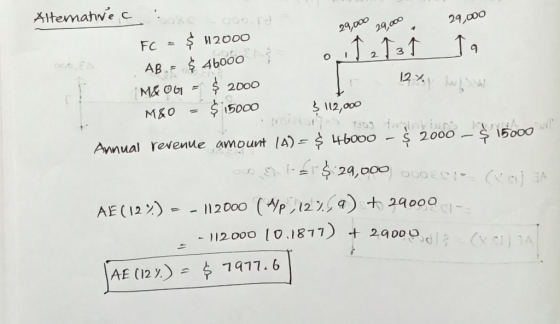 Xltematwe c . 29,000 29,000 29,dP AB.= $ 4b000 M& 01 = $2000 2 12 Y 112,000 -Si5000 Annual revenue amount lA) 4booo-S 2000 C