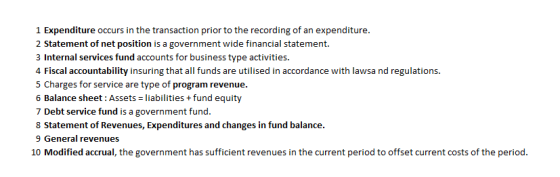 1 Expenditure occurs in the transaction prior to the recording of an expenditure. 2 Statement of net position is a government