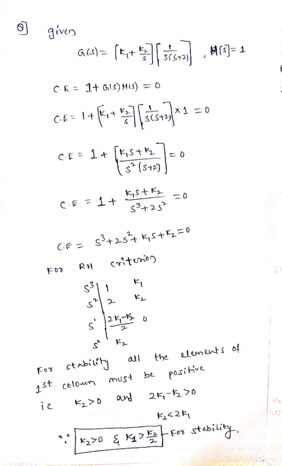 given 1 SCS+2) X1 ニ0 ニ0 k,st Kr C F 1+ s3+2s C.F citenion RH F07 KI 2- elesents of the all stabity FoT positve be must st col