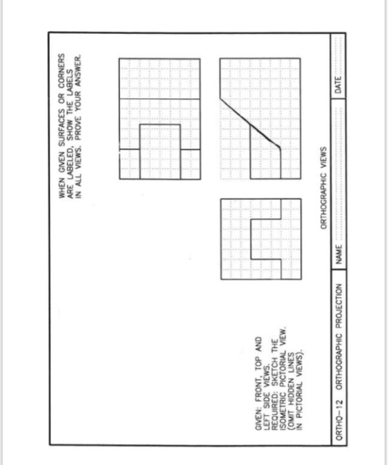 WHEN GIVEN SURFACES OR CORNERS ARE LABELED, SHOW THE LABELS IN ALL VIEWS. PROVE YOUR ANSWER. GIVEN: FRONT, TOP AND LEFT SIDE