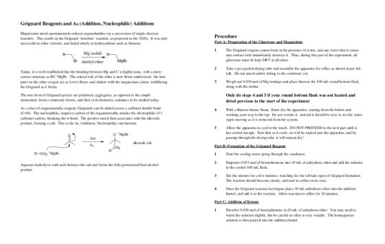 Grignard Reagents and As (Addition, Nucleophil ic) Additions Magnesium metal spontaneously reduces organohalides via a succes