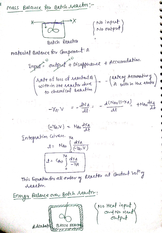 mass Balauce fo» Batch Jeautor7- X- input output No No Batch Reauetx Gponent Impuoupud Material Balasce fo + Accumulation Dis