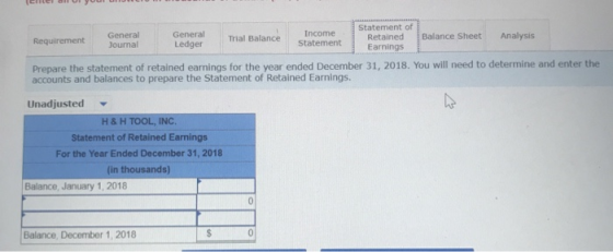 Statement of Retained Earnings General Ledger Income Statement Analysis General Journal Balance Sheet Trial Balance Requireme