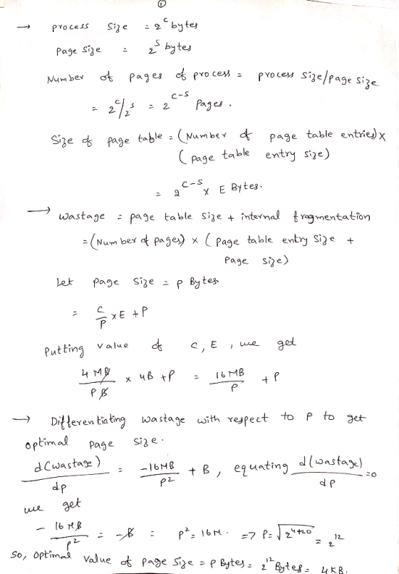2S bytes Page sige C-s ager 4ge table en eb enxtry s)e) Page ニac-s E Bytes wastage page table Ssizeinterna vagnentation ニ(Num