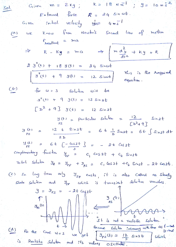 2 J= lo ms 2 Kg k 8 N Given Sol En taunal 4 Sin wt . ve locly intial Ci ven 4 ws frem mation Newbns law Secnd (a) e na asult