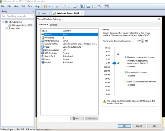 DWindows Server 2012- VMware Workstation Help I File Edit View VM Tabs Library Windows Server 2012 X X nt Home Type here to s