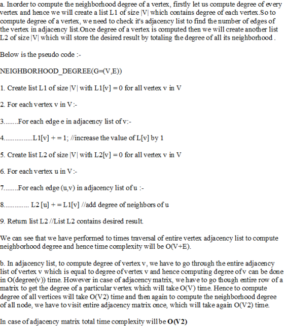 a. Inorder to compute the neighborhood degree of a vertex, firstly let us compute degree of every vertex and hence we will cr