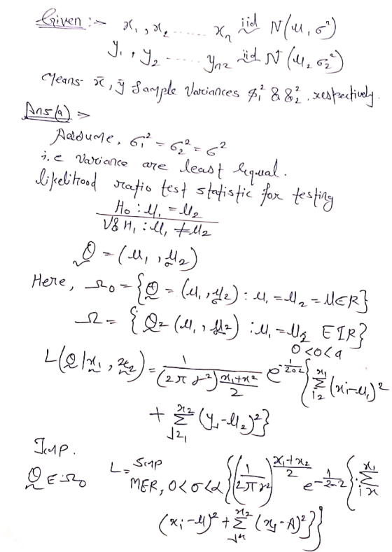 iven leans arple varciances 4&8 xafectiay Ans Adduoe, G* least al lipedihed ratio test stie far testing . c Vaiance aTe 2 4,0