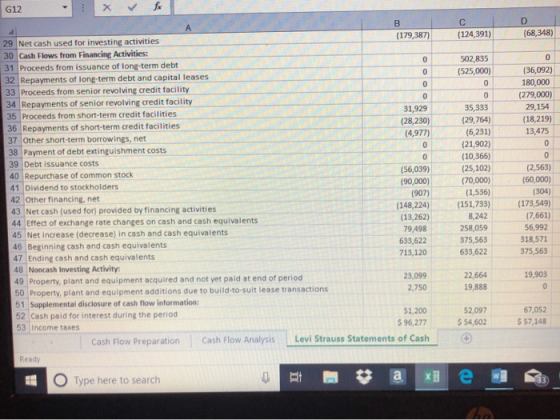 G12 (68,348) (124,391) (179,387) 29 Net cash used for investing activities 30 Cash Flows from Financing Activities: 31 Procee