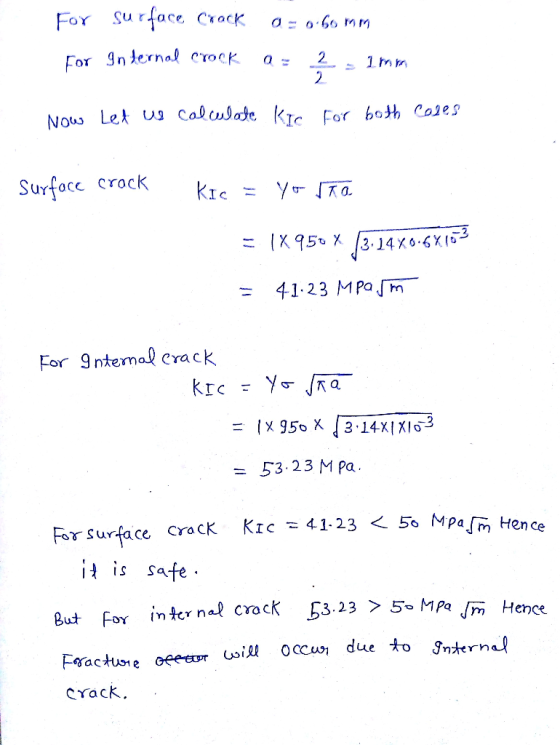r face Crack For o6o M M a For nernol crock NOw Let Ui Colusate KTc For both Coles crock Surface KIC X 95X 2 41.23 MPam For 9
