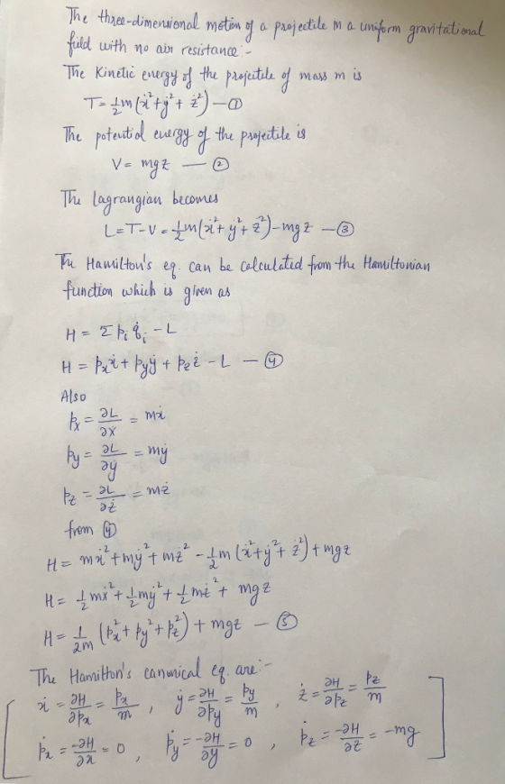 o paojetile m a uiform gravitational with no abn resistane- u agraugian becowu function wshich u g Also o x oy 2w The Haihon
