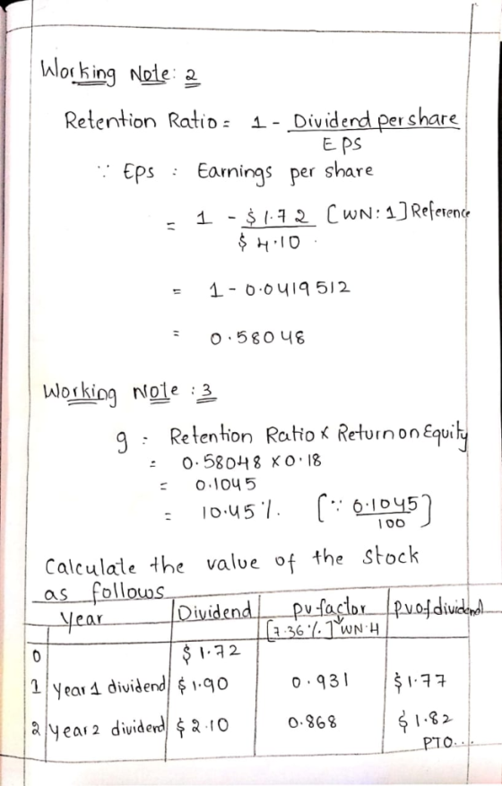 Or kin Retention Ratio 1- Dividend pe share Е.ps EpsEanings per share WorkingNole 3 Re tention RatioK Returnon Equi O.58048 x