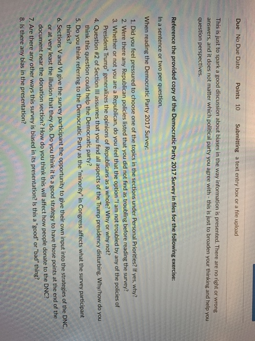 Due No Due Date Points 10 Submitting a text entry box or a file upload This is just to spark a good discussion about biases i