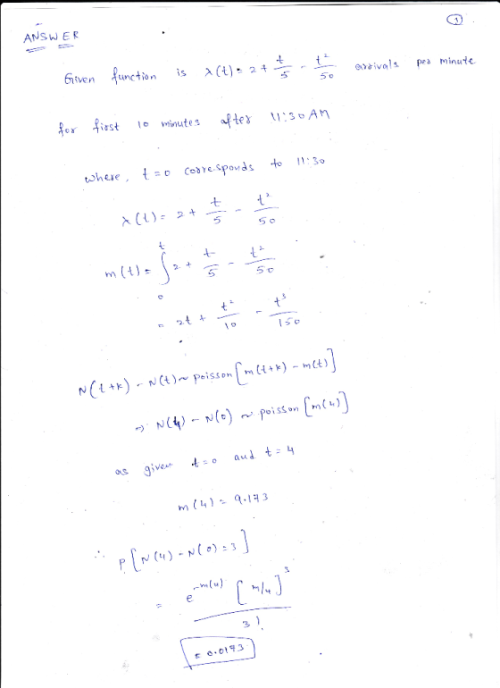 ANSW E 七 Given function is λ(t). 2+ 5 o 早or first lo minutes after t1:3bAn 七 50 50 ls o au t as giver. e. o 013