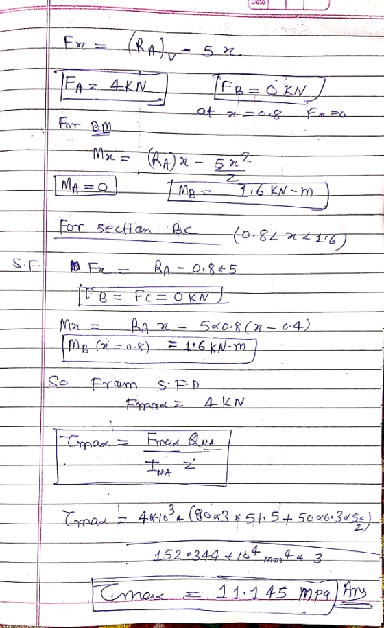 Fe=k 4KN KN at rza For Bm Mx 2 5 n For secHan SF BA - O 5 Fc= 0 KN B 5d0.8 c-4) i6 KALm So 4-Kv pad NA 5c 152 344 4 I 4 11.14