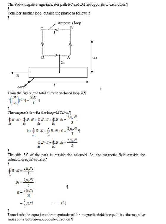 The above negative sign indicates path-BC and-DA -are opposite to each other. Consider another loop,outside the plastic as fo