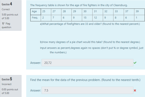 Question The frequency table is shown for the age of fire fighters in the city of Cleansburg Correct 27 37 Age 25 28 29 30 31
