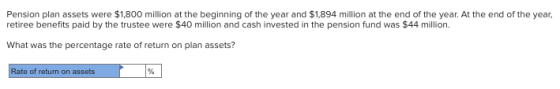 Pension plan assets were $1,800 million at the beginning of the year and $1,894 million at the end of the year. At the end of