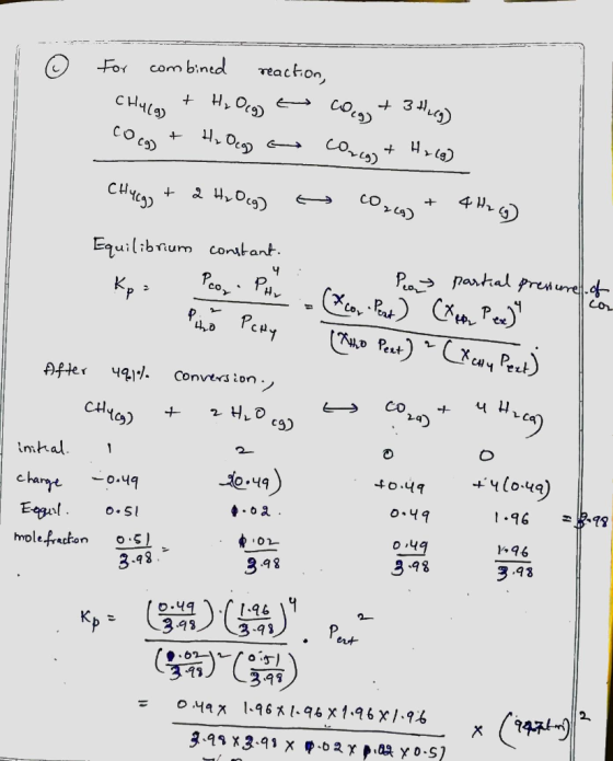 For com bined veacfhon CH 9) CO Co) 0) Equilibnum conutant eat 月Her ygl./. Convension. Co CH 24) 1ch) 千0.44 96 -13 O.Sl o.4 1