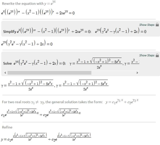 ya e Rewrite the equation with Show Steps Simplirye lie Show Steps Solve er tre-7lx 2e 2-1-V-2+12- 2e 2e v=cen For two real