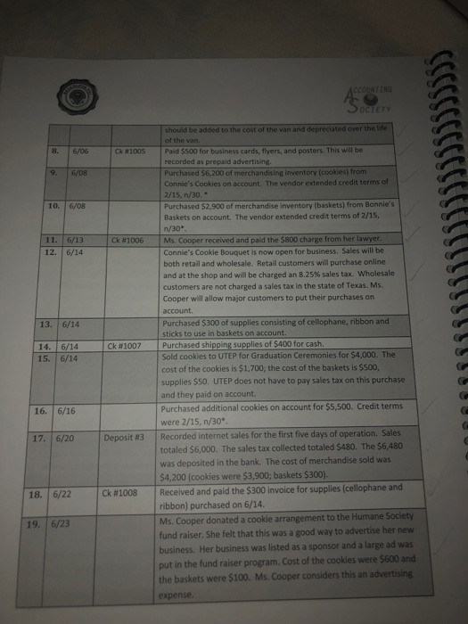 CCOUNTING OCTETY should be added to the cost of the van and depreciated over the life of the van 6/06 8. Paid $500 for busine