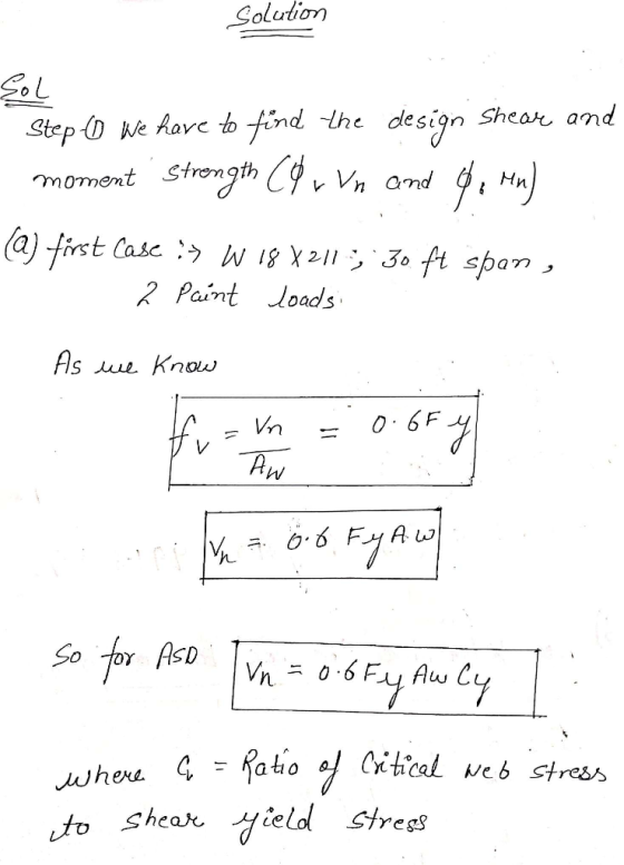 Solution StepCD We haveto tind the design Shea and monent Stremqth レ and Paint loads Hs uue Know Vn ởn shear· teld stress