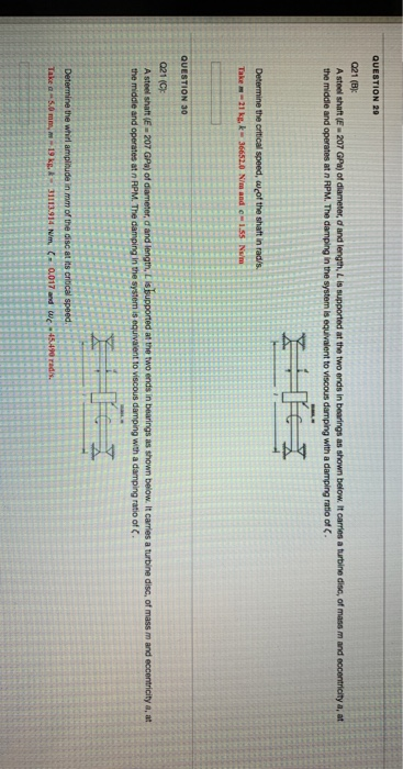 QUESTION 29 Q21 (B A steel shaft E-207 GPa) ot diameter, d and length, L is supported at the two ends in bearings as shown be