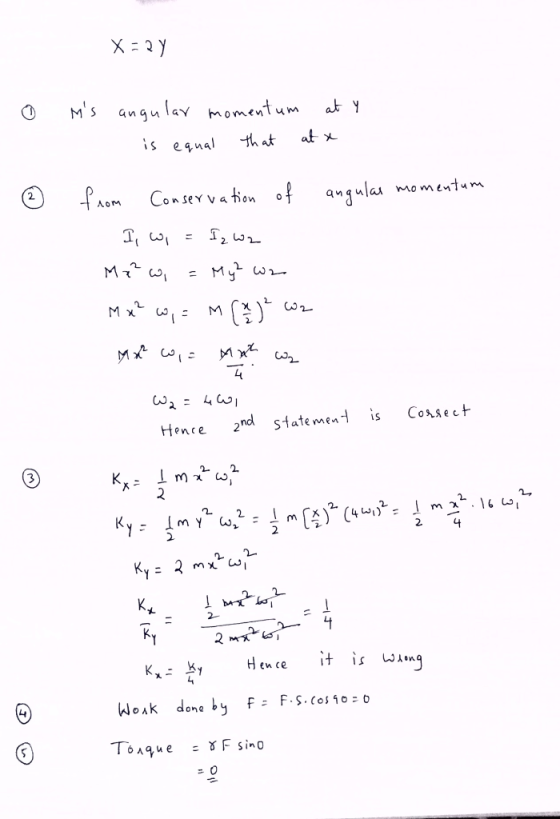 angulav momentum MS at x th at is equal angulas momentunm Conser vation 2 MC Myh Mx M M MCo Cossect 2nd statement is Hence 2