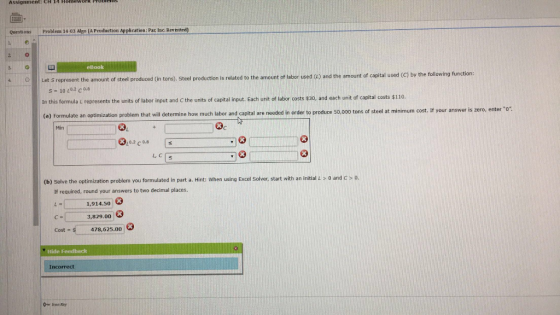 Assignment: CH4 Homework TO Problem 14 03 Algo (A Production Application: Par tac. Revtsited) Questions eBook t the amount of