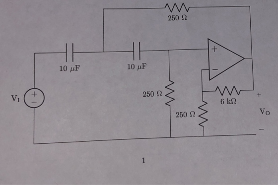 250 Ω 10 μF 10 μF Vi + 250 Ω 250 Ω Vo