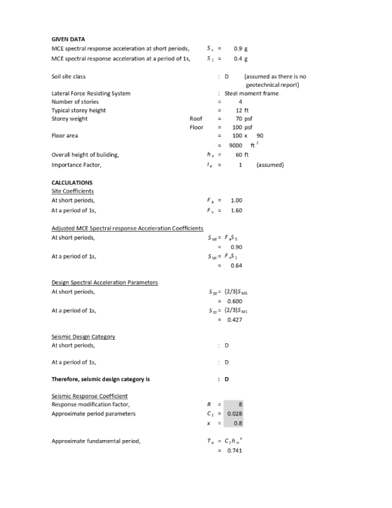 GIVEN DATA S0.9 g S1= 0.4 g MCE spectral response acceleration at short periods MCE spectral response acceleration at a perio