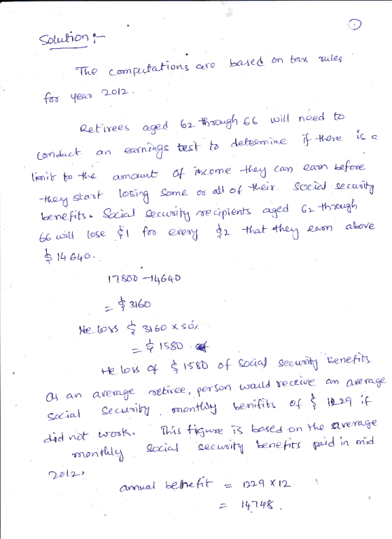Solution The computations cro based on t suies Retivees aoil noed to an eanings tect to detesm ine if ove * 66 wili lose $ fr