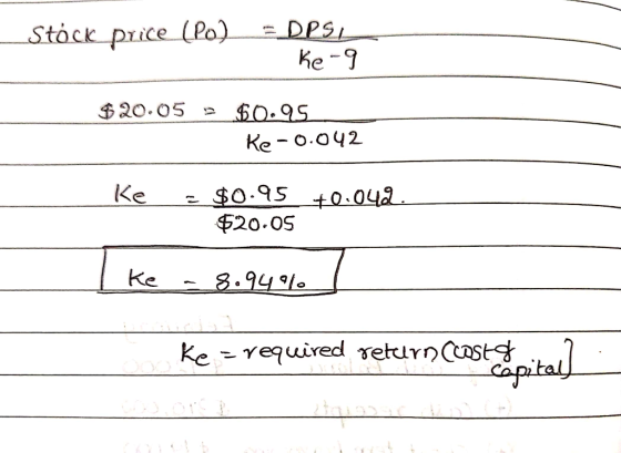 DPSI Ke-9 Stock-price (Po) $20.05 0.9S 95 +0-042_ 520.0S ke equired return capfalj