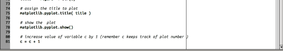 73 74 # assign the title to plot 75 matplotlib.pyplot.title title ) 76 77 # show the plot 78 matplotlib.pyplot.show() 79 # in