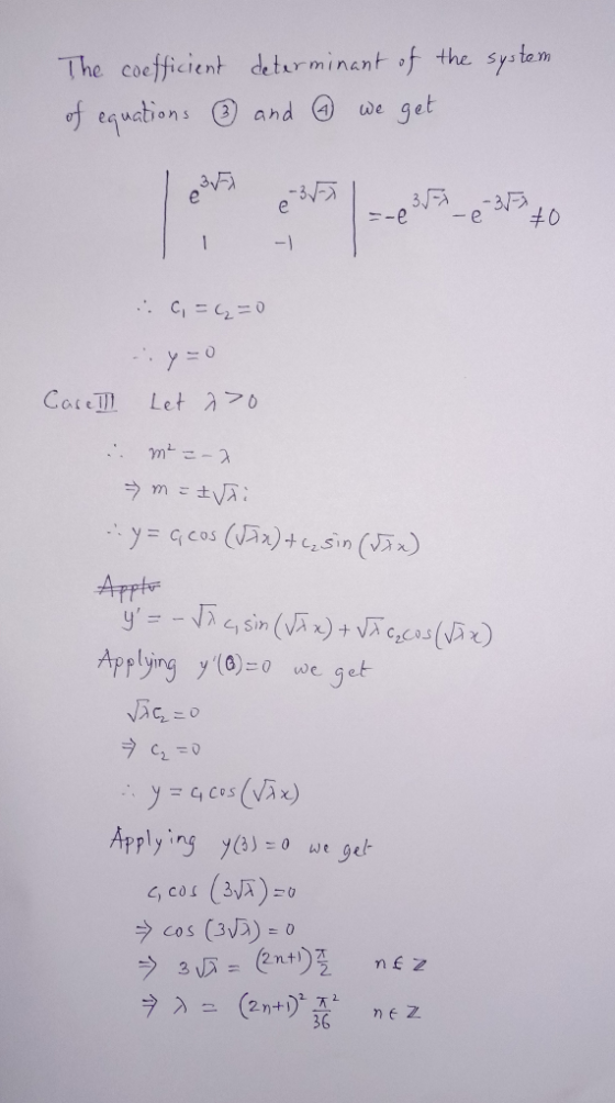 The coefficient determinant of the system get of equations and we -3- 3 --e -3F3 0 e 1 -1 . C,== Care Let 0 ty= qcos (A)+Sin