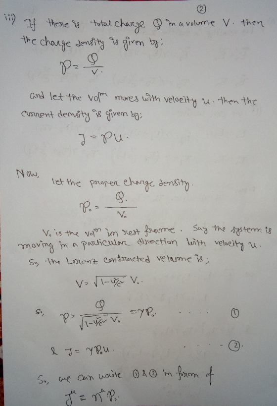 (2 ma volume V then -total charge the charge denity iren by Crd let the vo moves unth veloeity uthen thr Siven Cunent demity