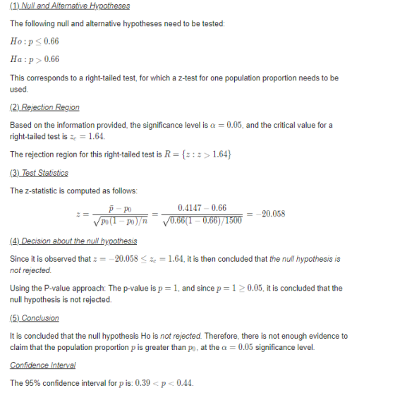 na ses The following null and alternative hypotheses need to be tested Ho:p<0.66 Ha:p 0.66 This corresponds to a right-tailed