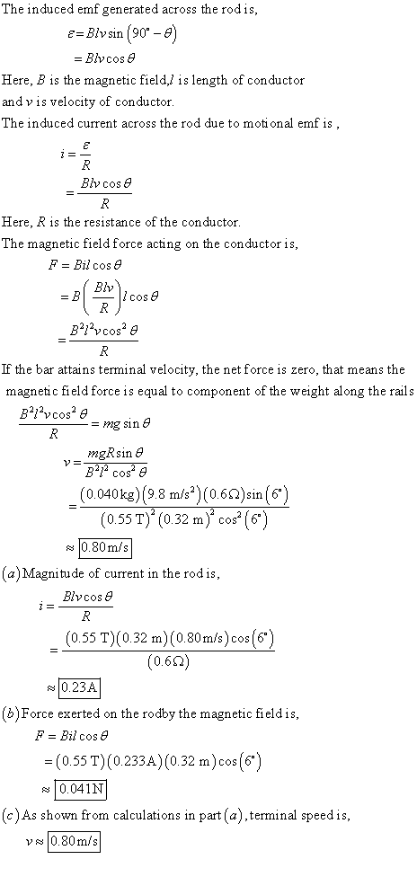 The induced emf generated across the rodis Here, B is the magnetic field,l is length of conductor and v is velocity of conduc