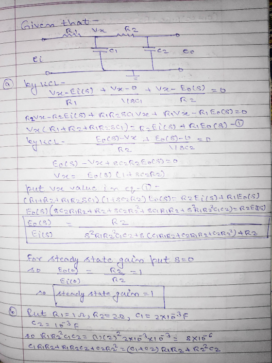 Given tlaat R2 AMA e i RCL- Vr-Eils) R 2 R1 aVc-ReEiCS) RIRSCIVe RVse-Ri Eo CS)O V RIAR2tRIRSCI)-rEies) RIEOC8)- EDCS)-V R2 E