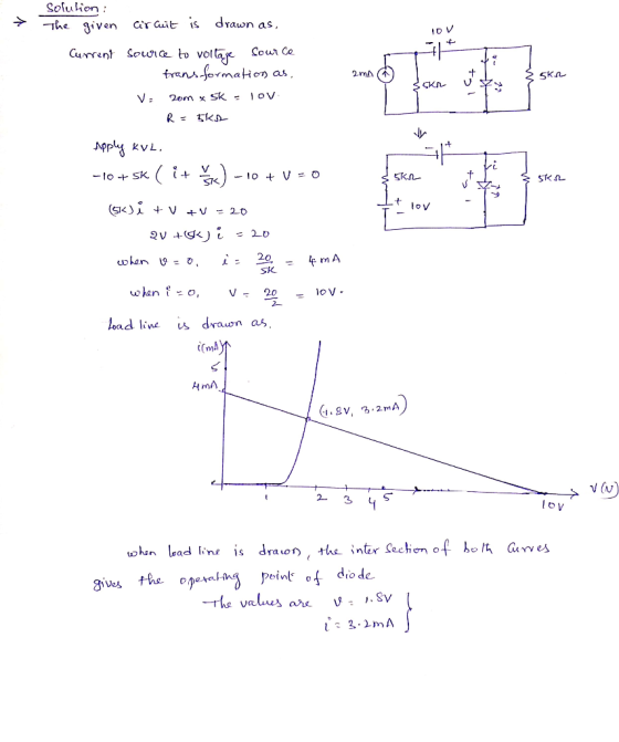 Solution: Coun Co Curent SoC to vot 2mA (个 C. 20 SK. rm had line drawn a i(mA mA SV, 3.2mA gs h opeivt diode. The vales av .