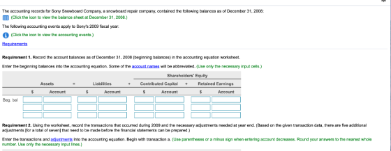 The accounting records for Sony Snowboard Company, a snowboard repair company, contained the following balances as of Decembe