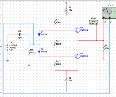 V1 12V XDA R2 10kn 01 2N3904 C1 01 IN914 TuF R3 10kn V3 2.5Vpk R5 MkHz D2 RI 10kQ 1N014 02 2N3906 R4 V2 12V