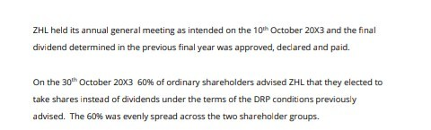 ZHL held its annual general meeting as intended on the 10th October 20X3 and the final dividend determined in the previous fi